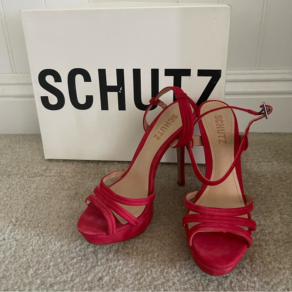 NEW • Schutz • Bogga Strap Suede Sandal Pumps (Red)